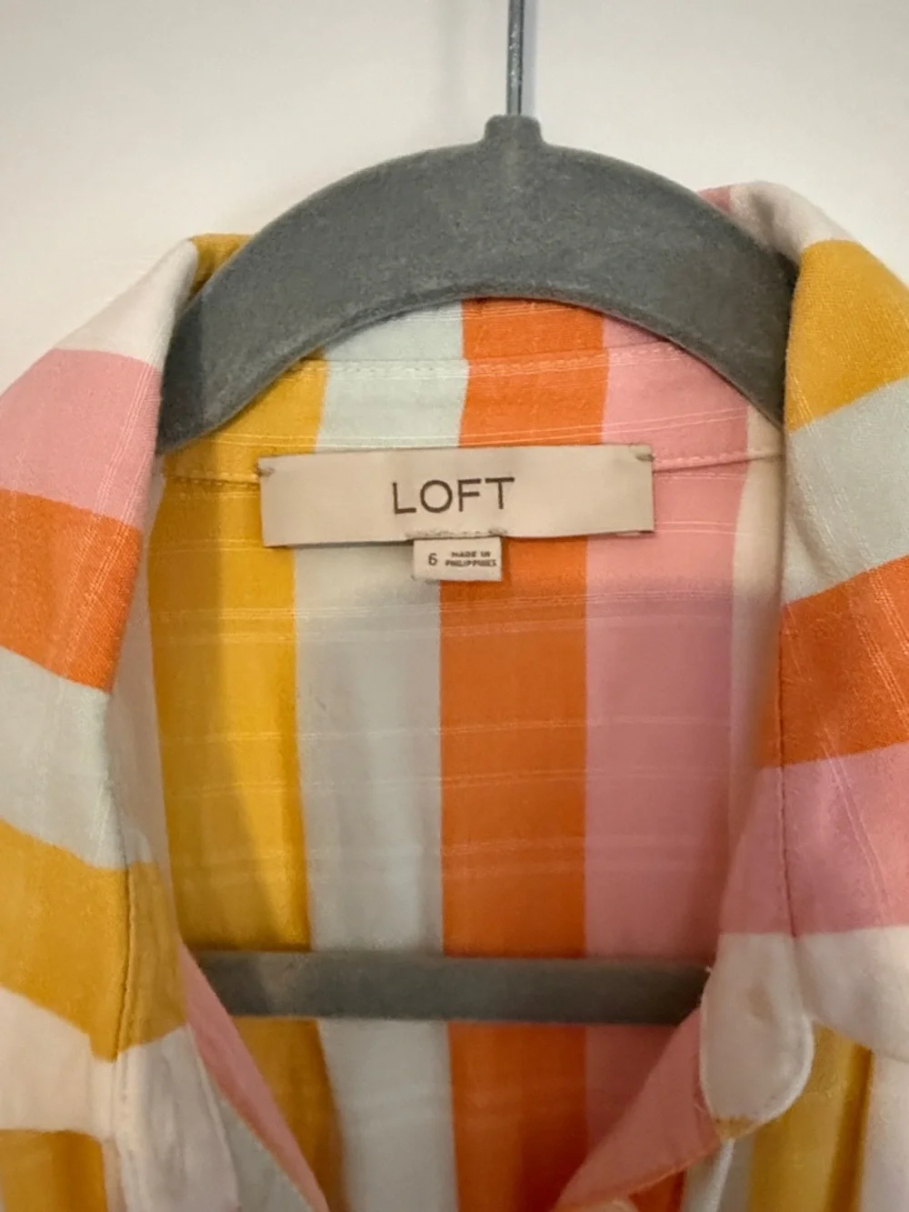 LOFT Striped Button-Front Midi Dress in Pink, Orange & Mustard - Picture 3 of 10